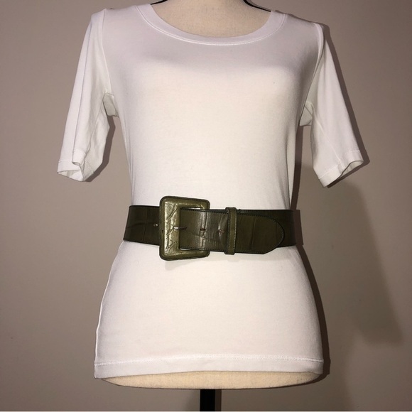 Catherine Dial Easley Embossed Wide Leather Belt Green Medium Artisan Texas - Picture 1 of 5